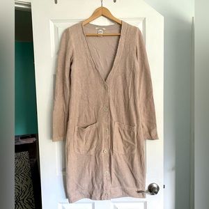 Prairie Underground Tan Fleece Long Cardigan V Neck Button Front Organic Cotton